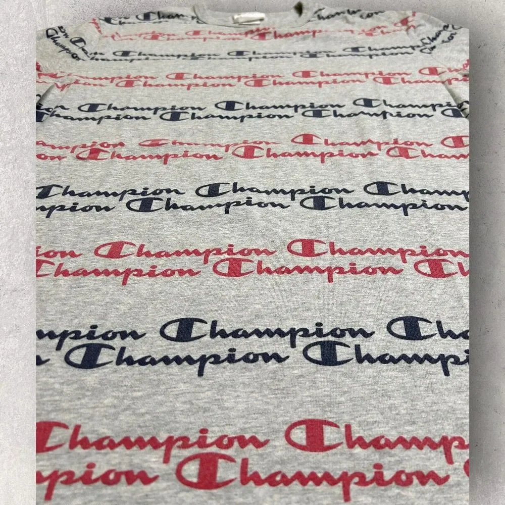 Champion Shirt‎ Mens XL Gray All Over Print Spell Out Short Sleeve Tee - Picture 3 of 7